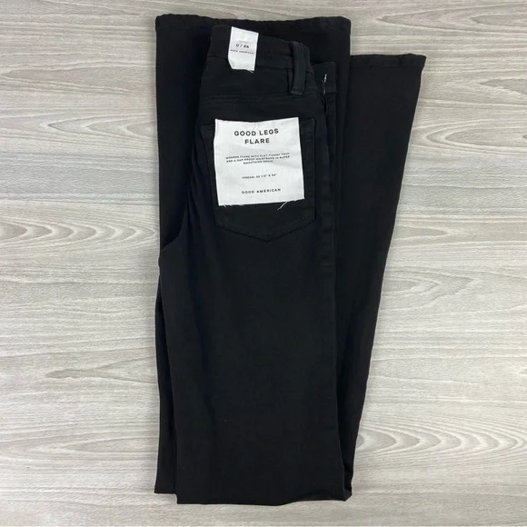 Good American Good Leg Flare Tummy Tech Jeans Size 25 Black - Picture 8 of 15